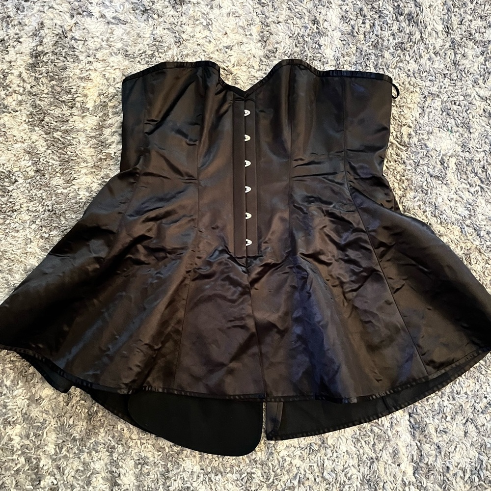 Vintage Goth Plus Sz Black Satin Corset Peplum Top Sz 40